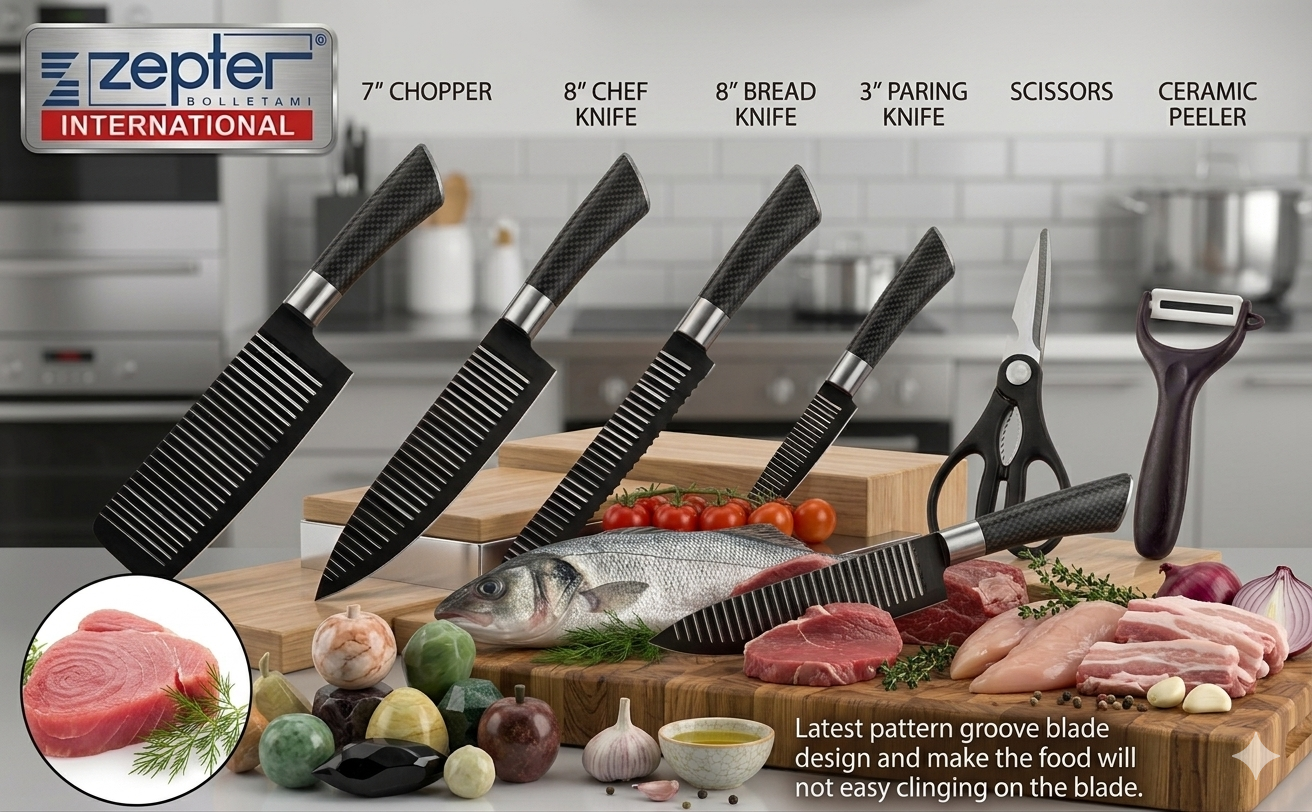 Zepter 6-Piece Non-Stick Stainless Steel Kitchen Knife Set with Peeler & Scissors