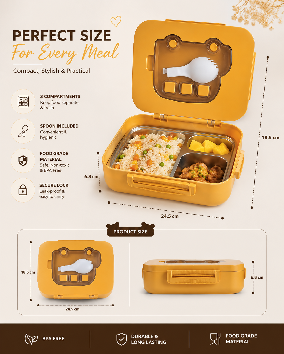 Bear Design Premium Lunch Box with Spoon