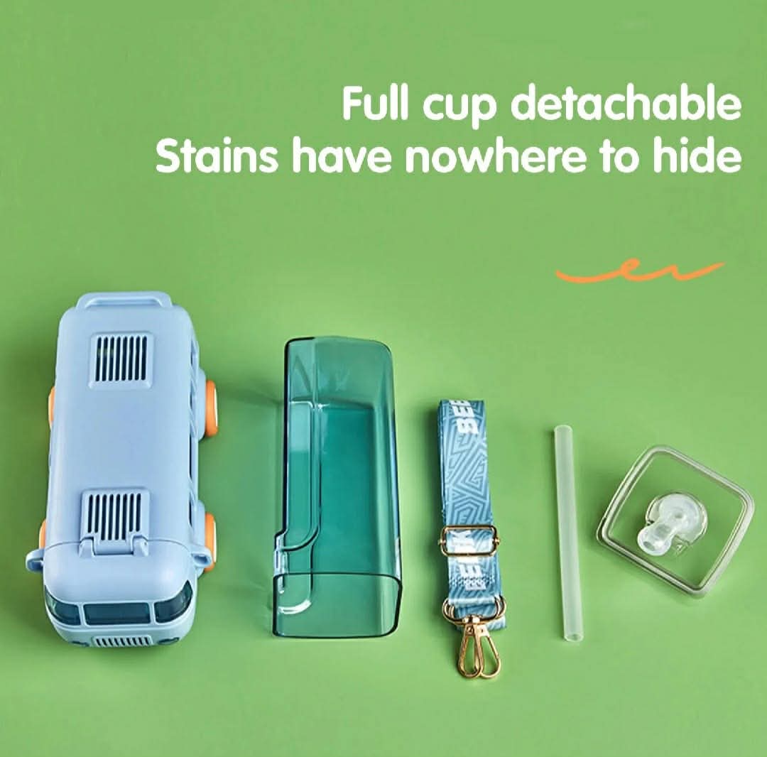 Bus Shape Kids Water Bottle with Straw & Carry Stra